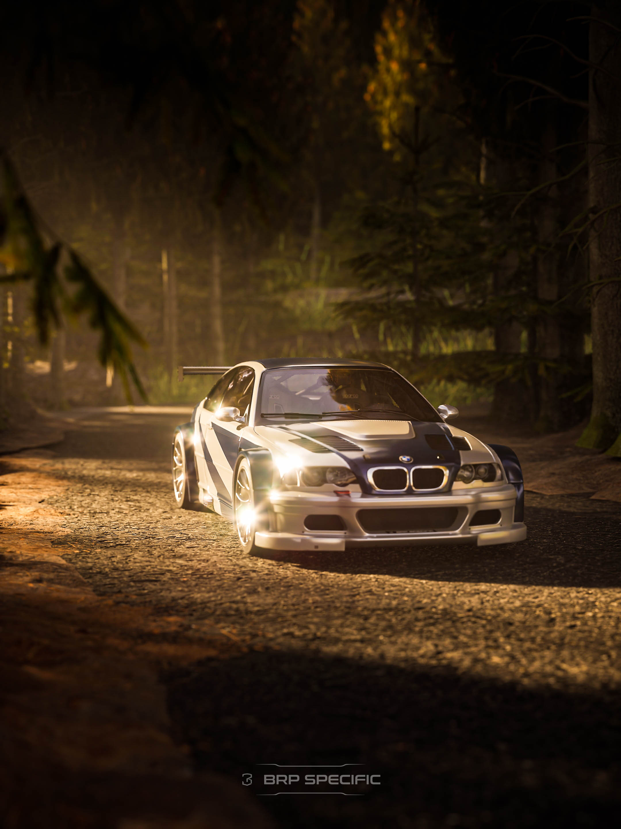BMW M3 GTR, forest night